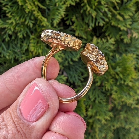 Artisan Handmade In Morocco Adjustable Boho Chic Double Geode Gold Ring Size 10 - Picture 5 of 8